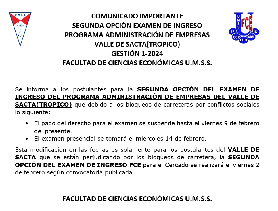 Examen de Ingreso - Valle de Sacta