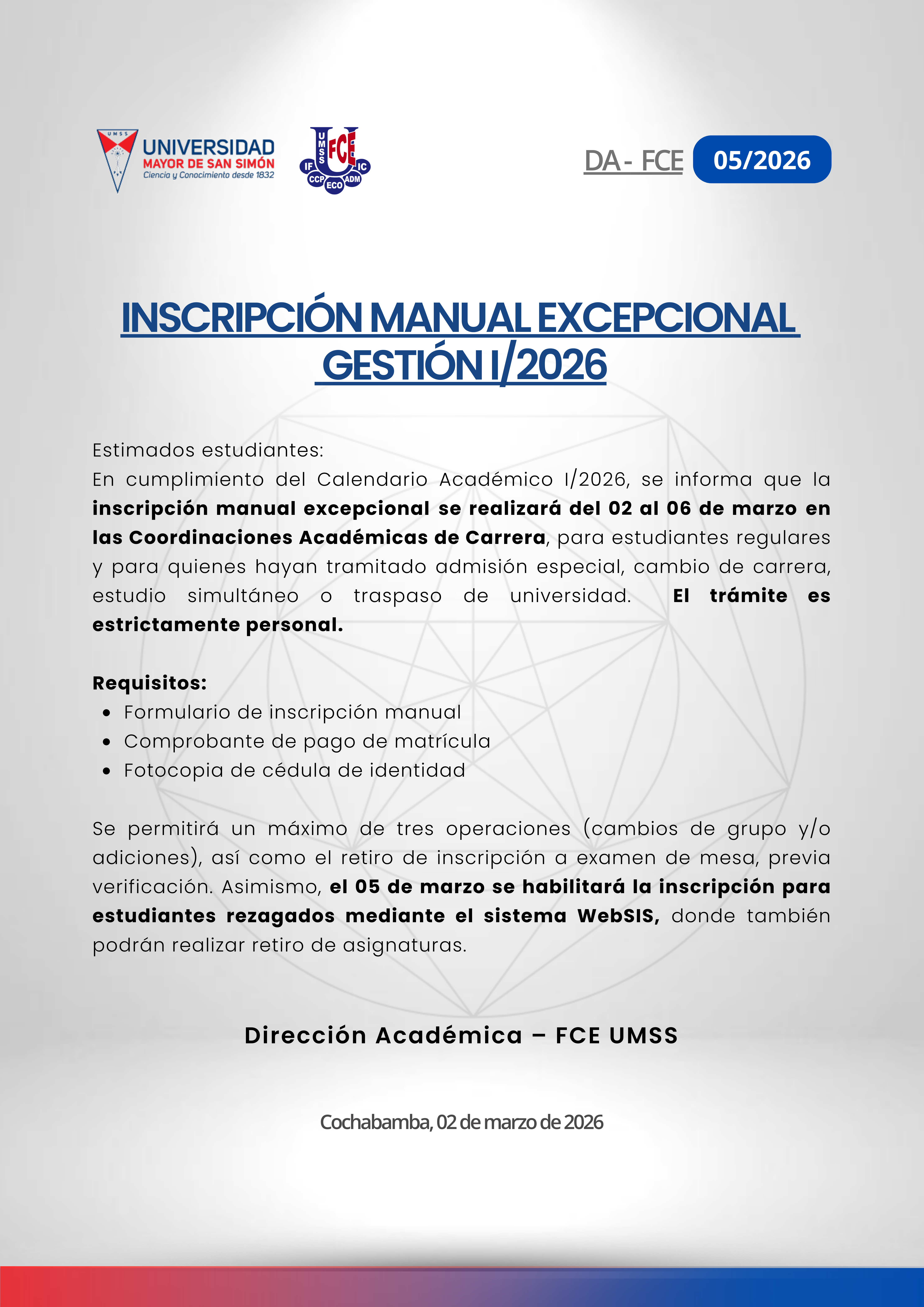 Inscripción Manual Excepcional I/2026