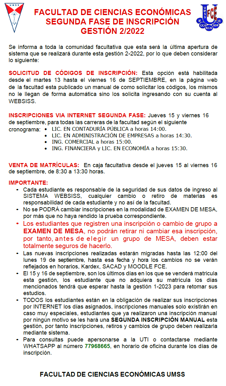 2da Fase de Inscripciones