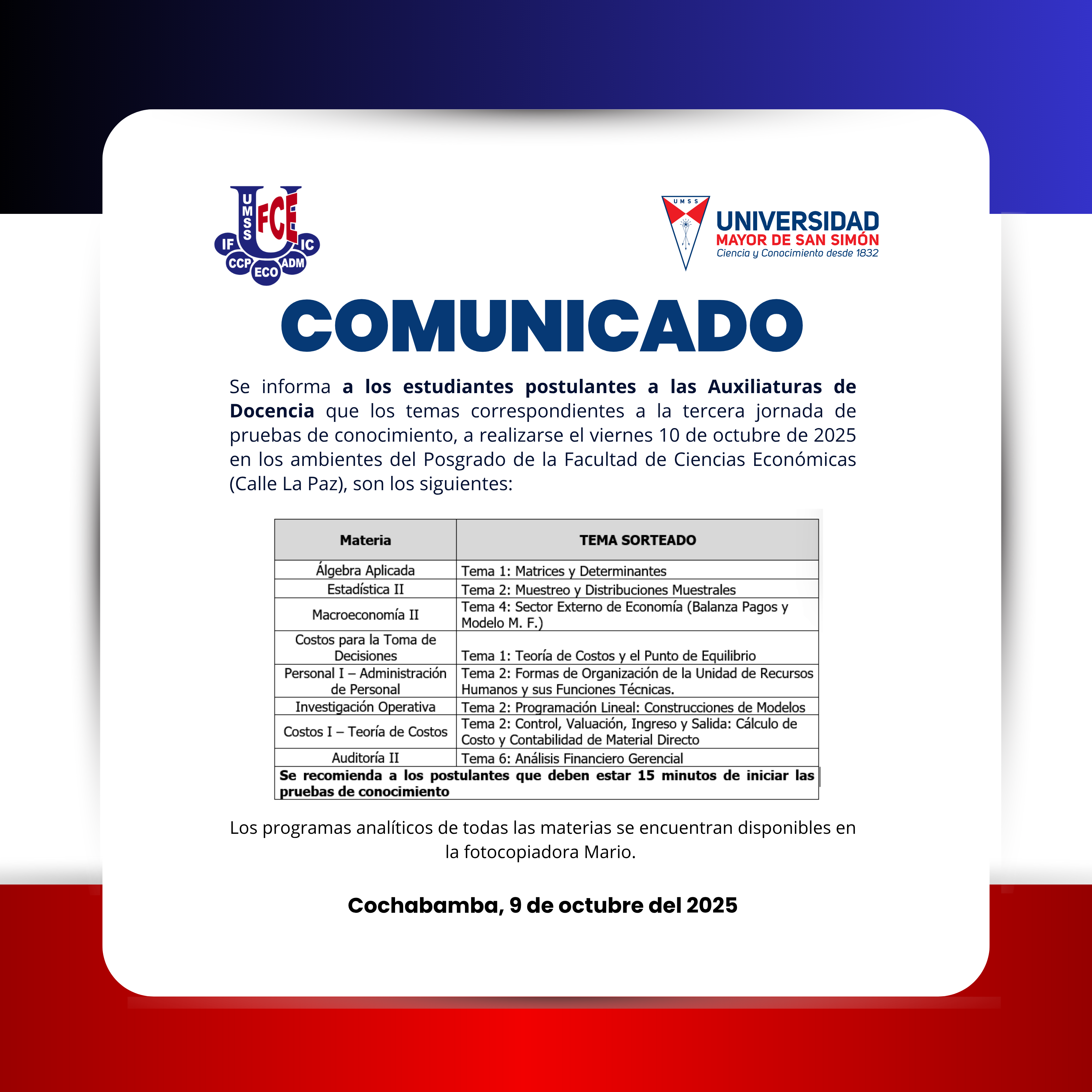 COMUNICADO IMPORTANTE