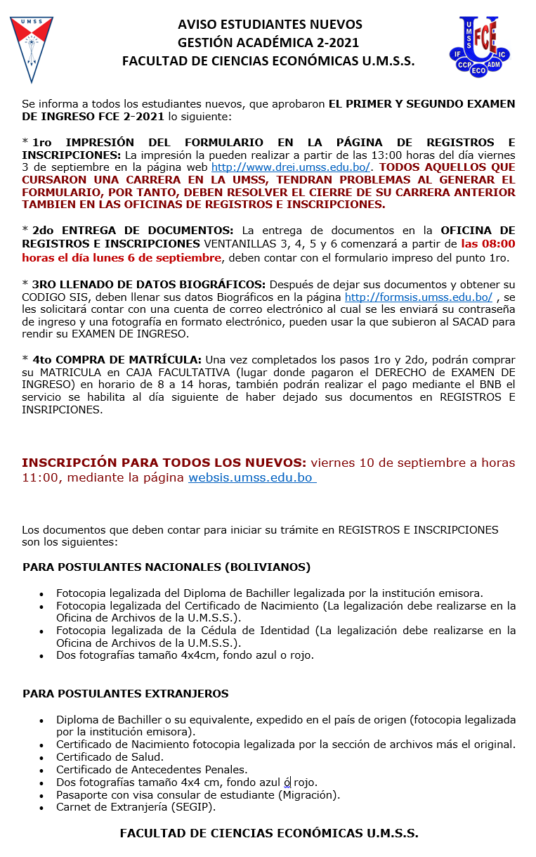 AVISO ESTUDIANTES NUEVOS