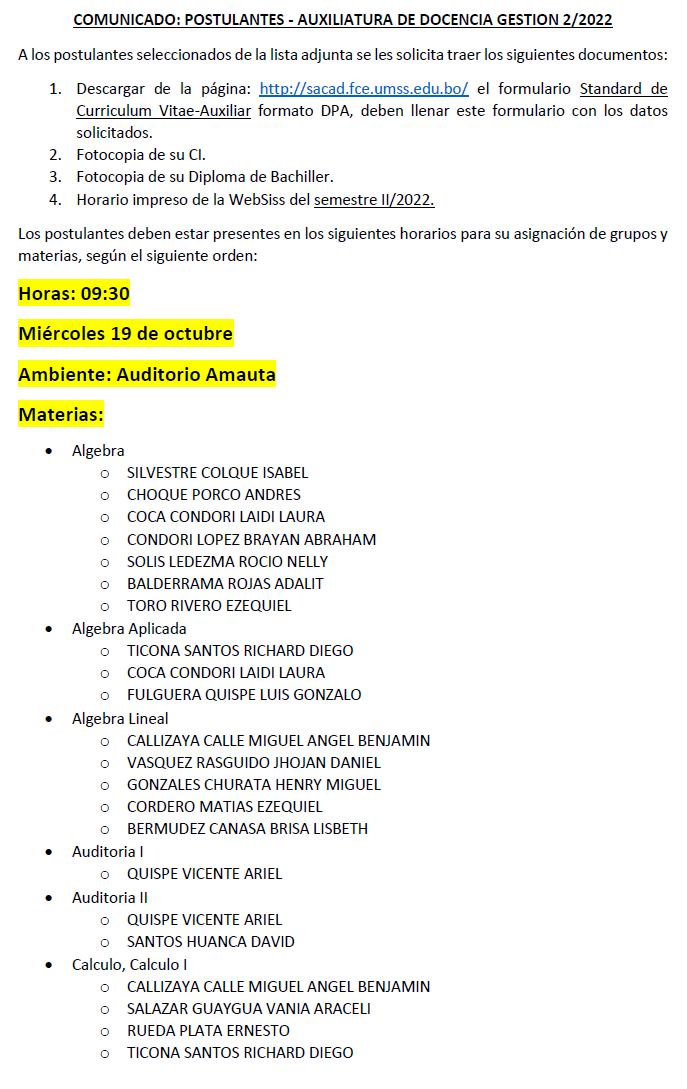 Auxiliares seleccionados