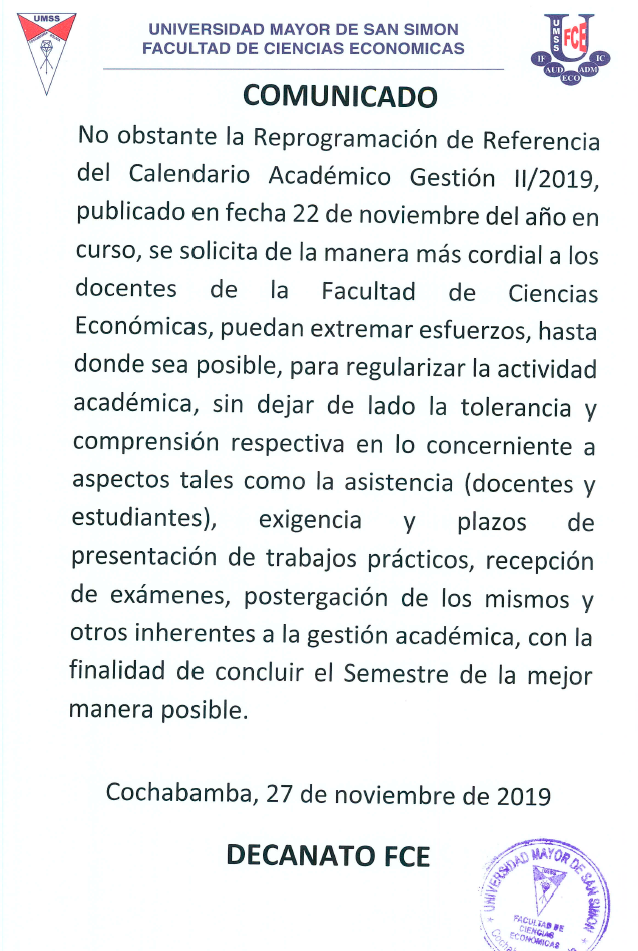 COMUNICADO - AVANCE MATERIAS