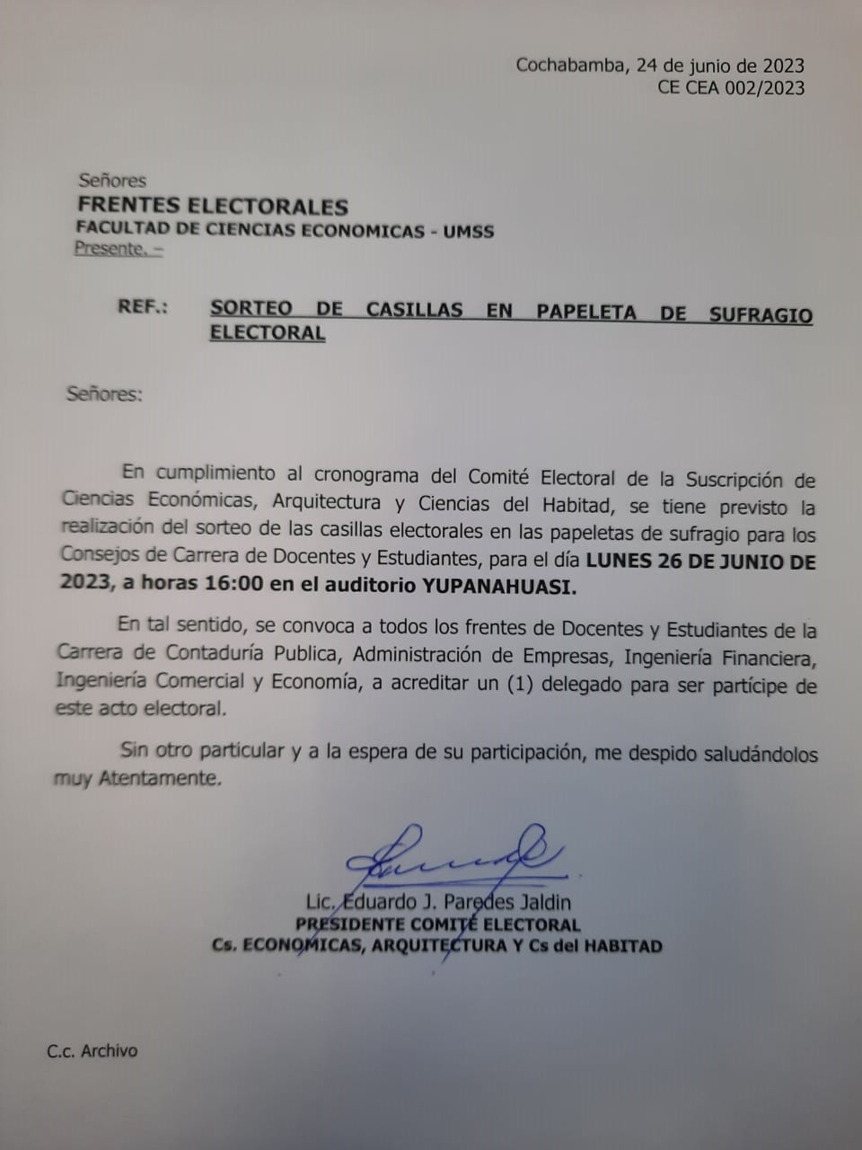COMUNICADO - FCE