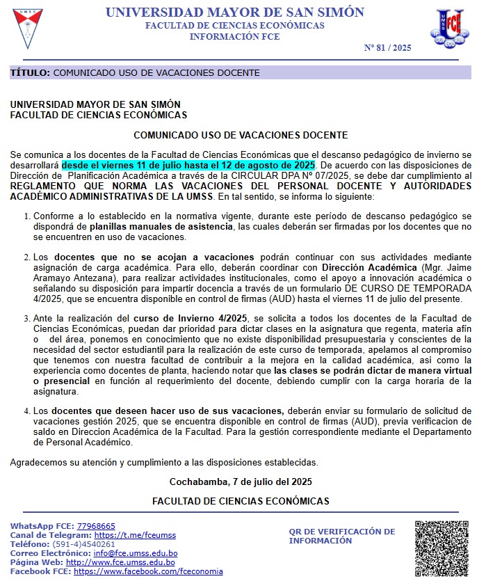 COMUNICADO VACACIONES