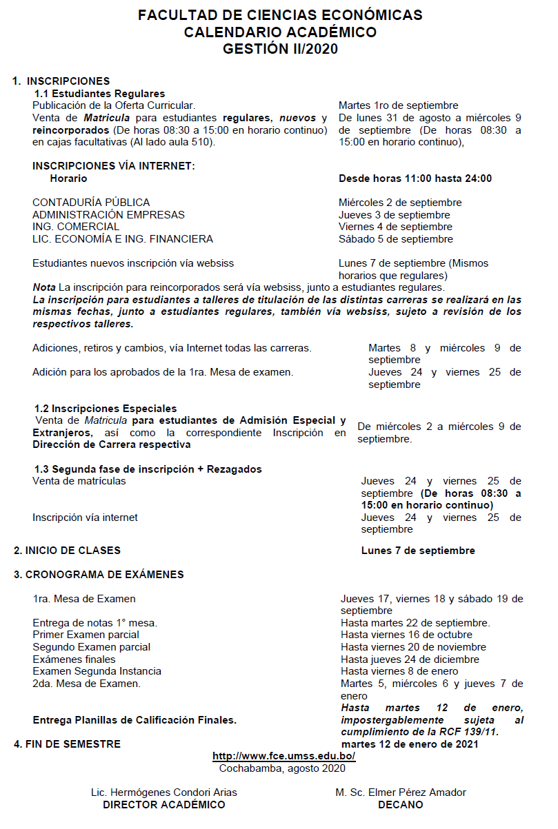 Calendario Académico 2-2020
