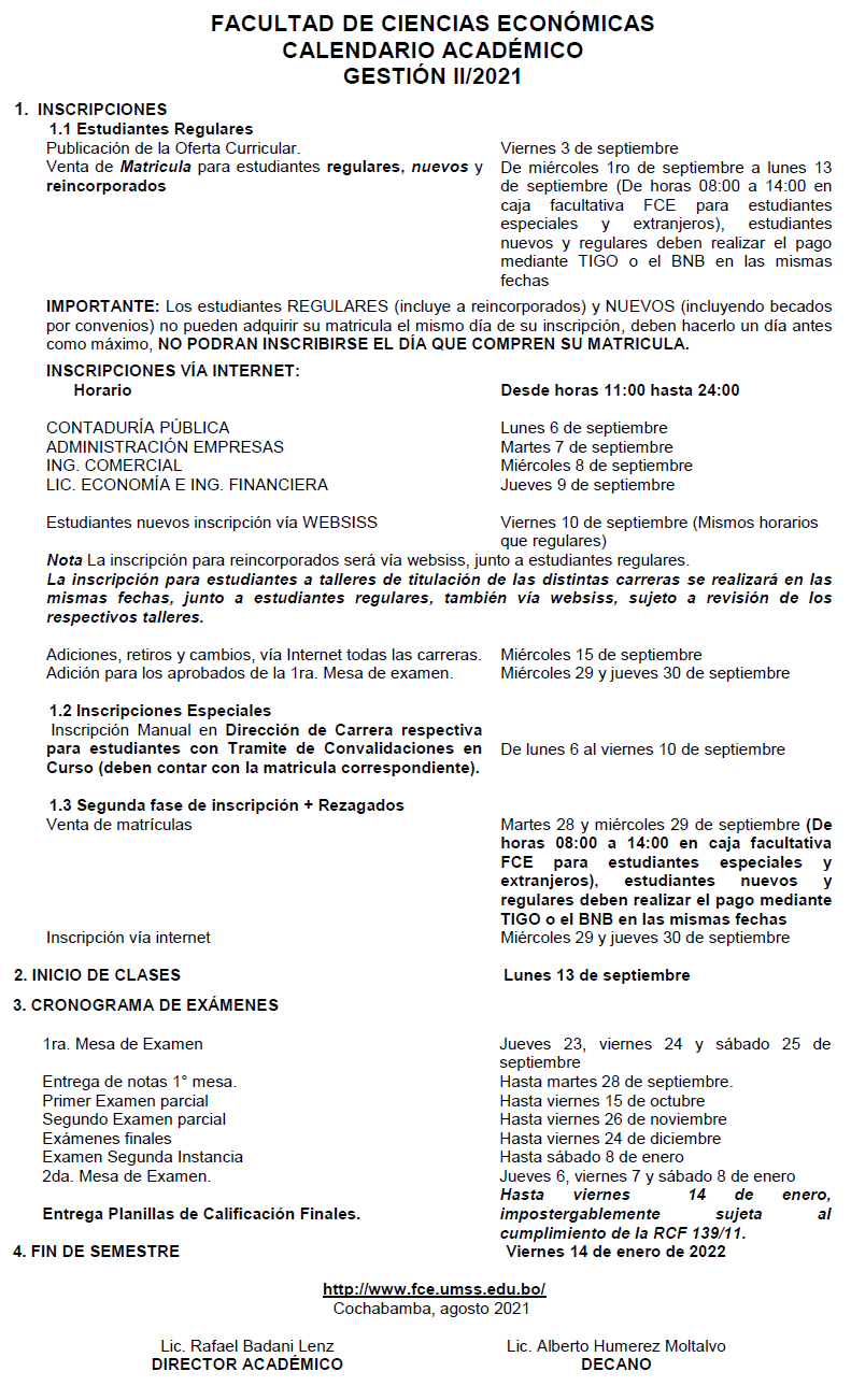 Calendario Académico 2-2021