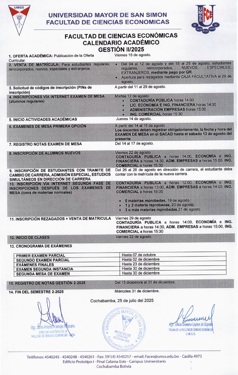 Calendario Académico FCE 2-2025