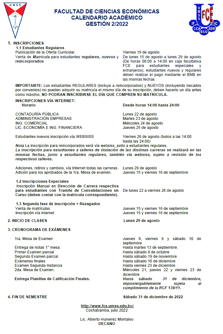 Calendario Académico II-2022