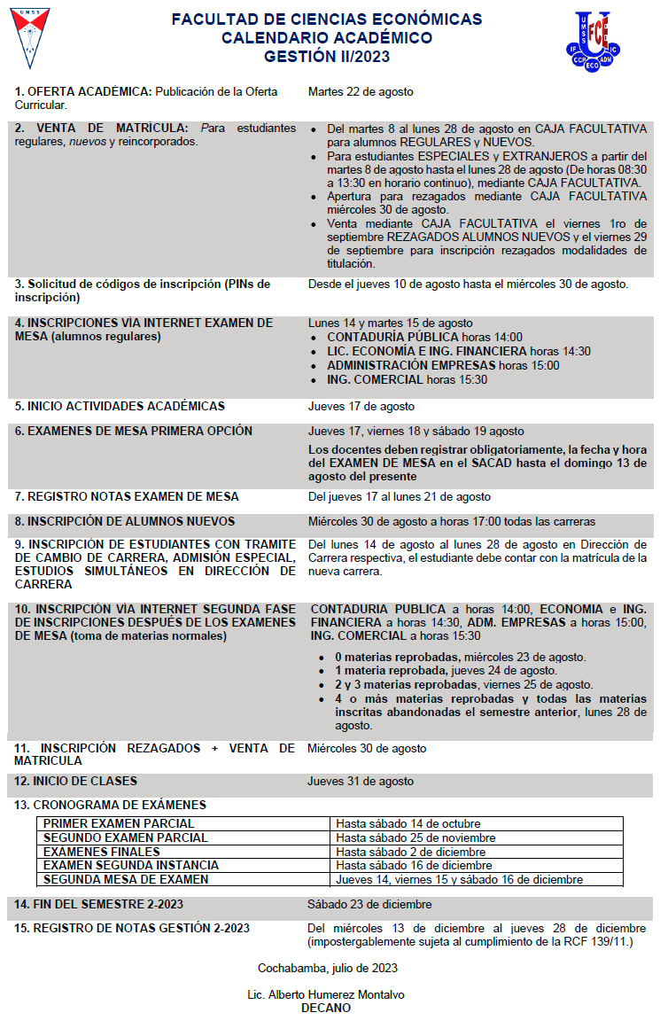 Calendario Académico II-2023