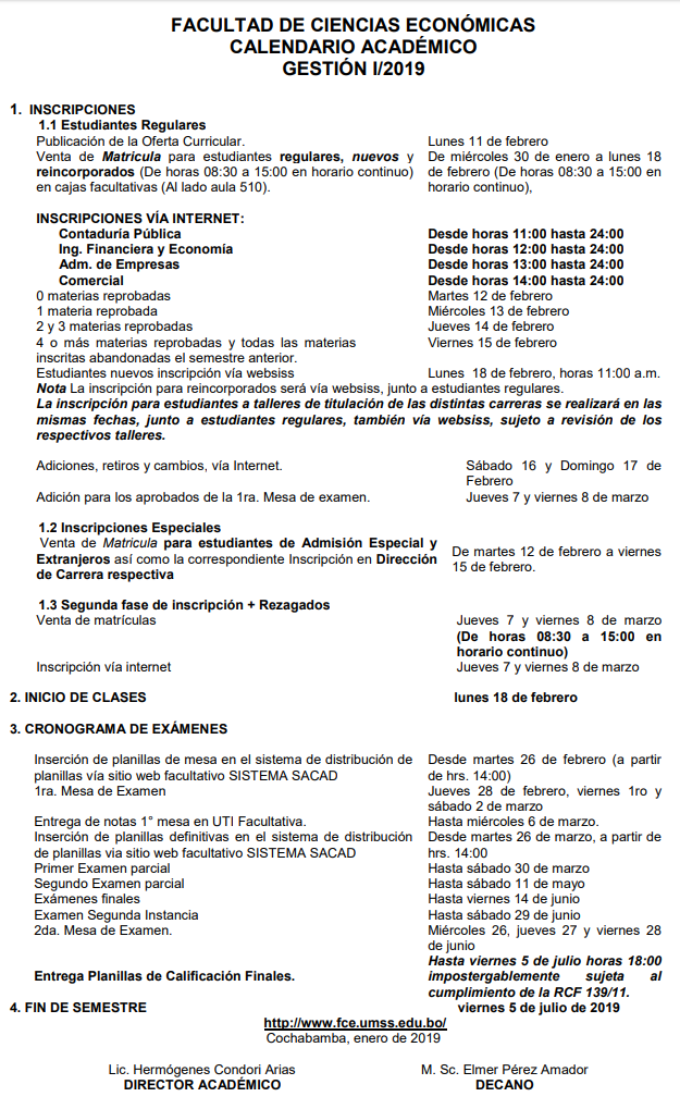 Calendario Academico 1-2019