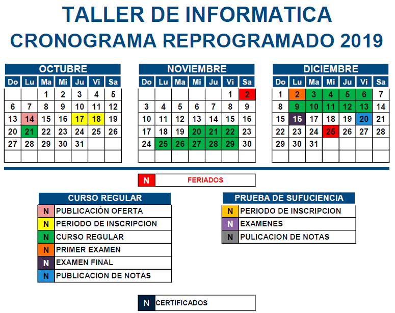 Calendario taller 3-2019 Reprogramado