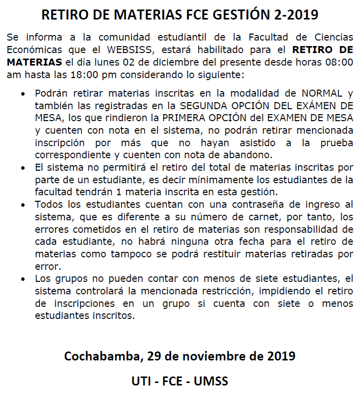 Comunicado Retiro de Materias