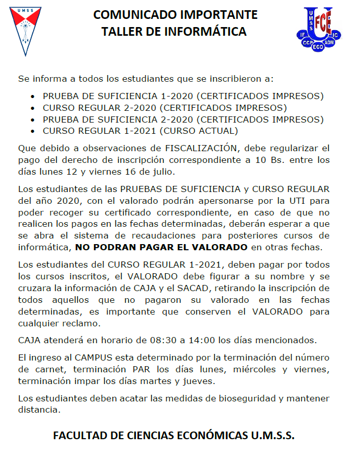 Comunicado Taller Info 1-2021