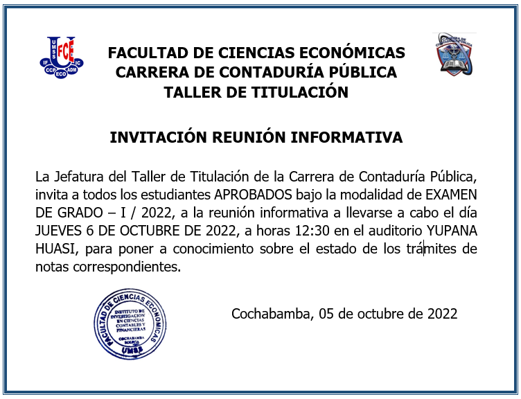 Comunicado Taller de Titulación CCP