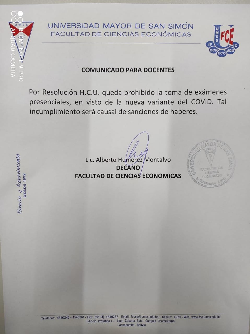 Comunicado a Docentes
