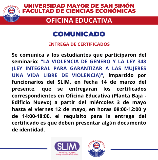 Comunicado entrega de certificados SLIM