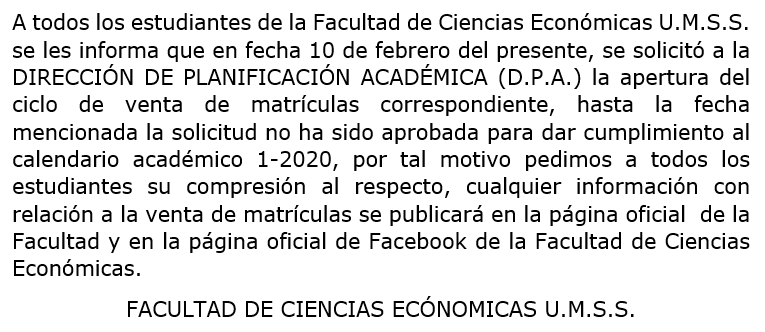 Comunicado venta matrícula