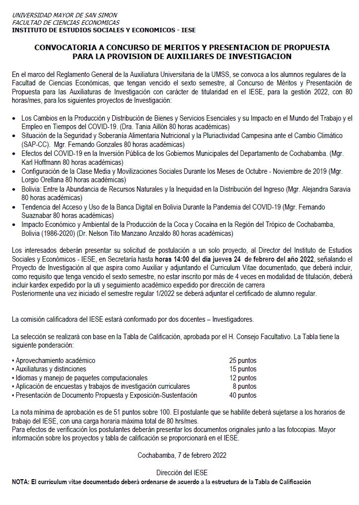 Convocatoria Auxiliares IESE