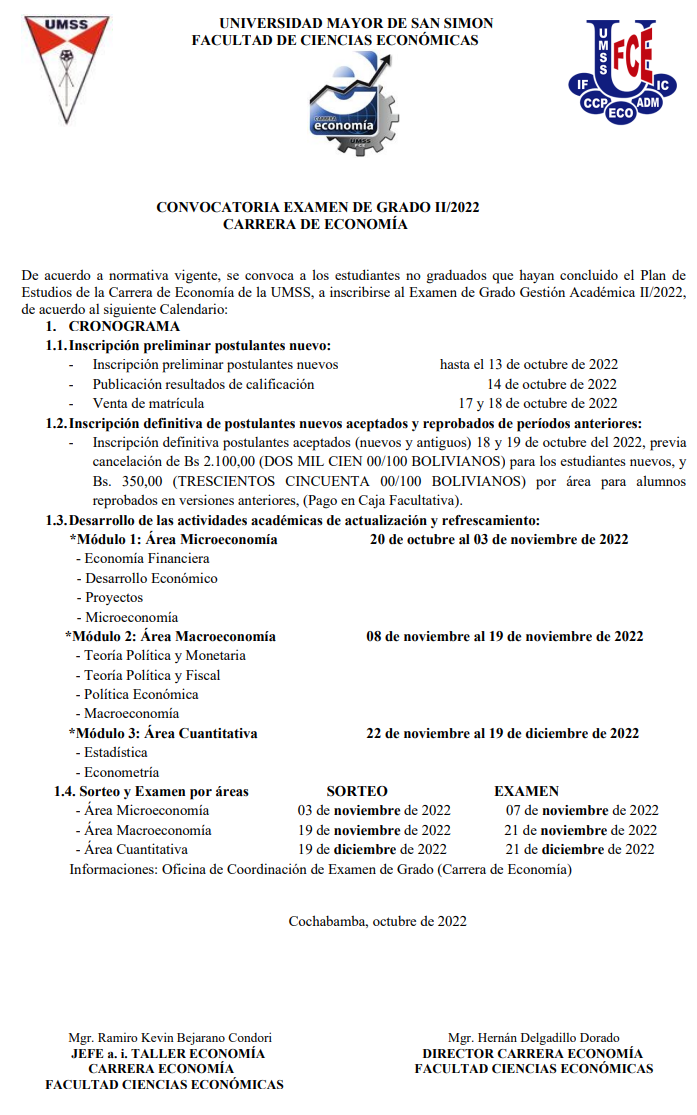 Convocatoria Examen de Grado ECO