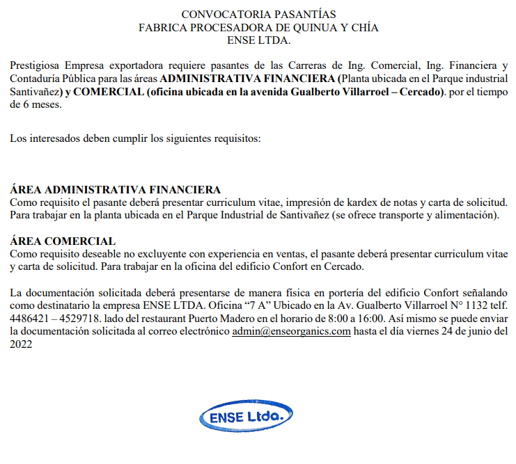 Convocatoria Pasantía
