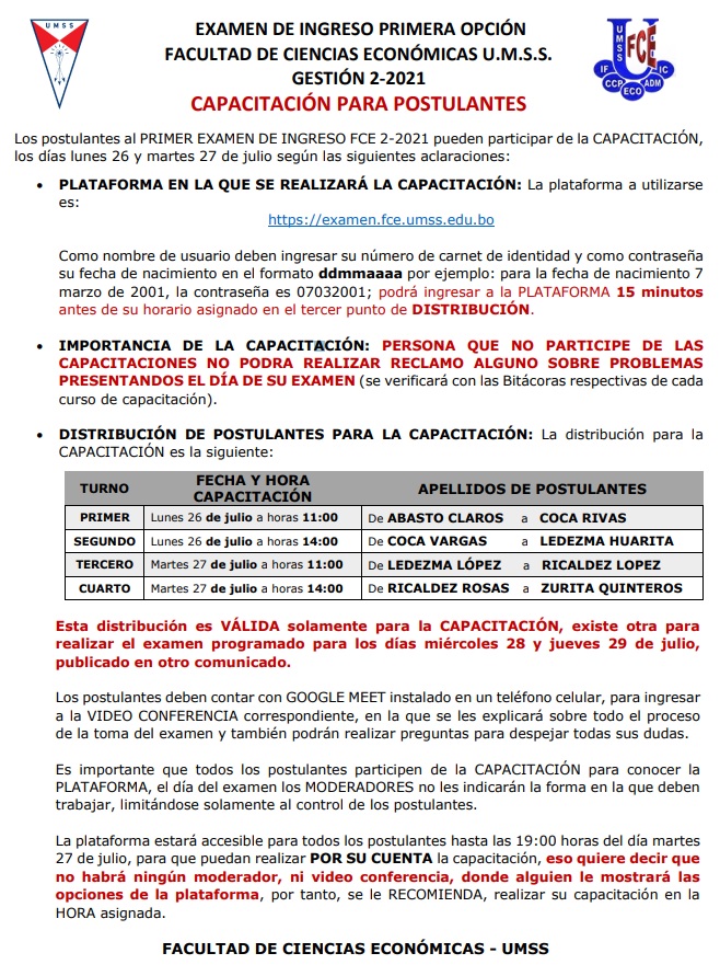 Distribucion Capacitacion 1er Examen Ingreso 2-2021