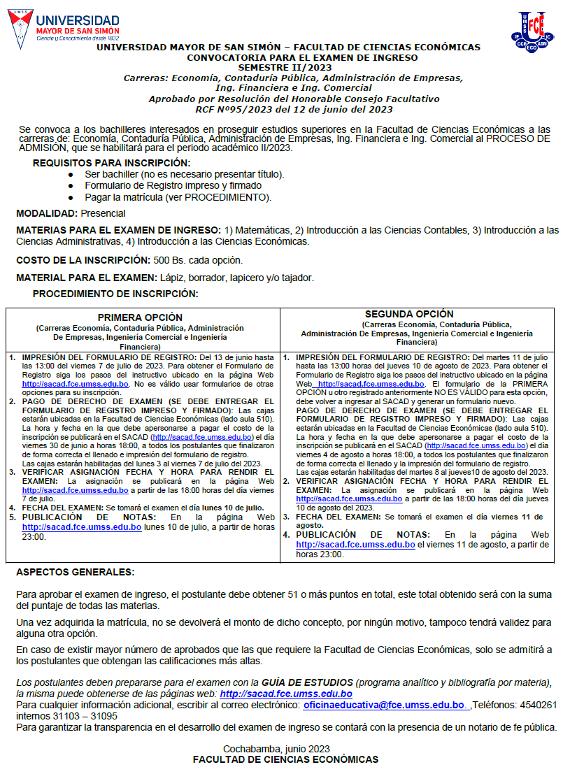 EXAMEN DE INGRESO FCE 2-2023