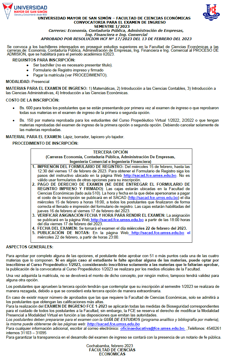 EXAMEN INGRESO - 3º OPCION - FCE