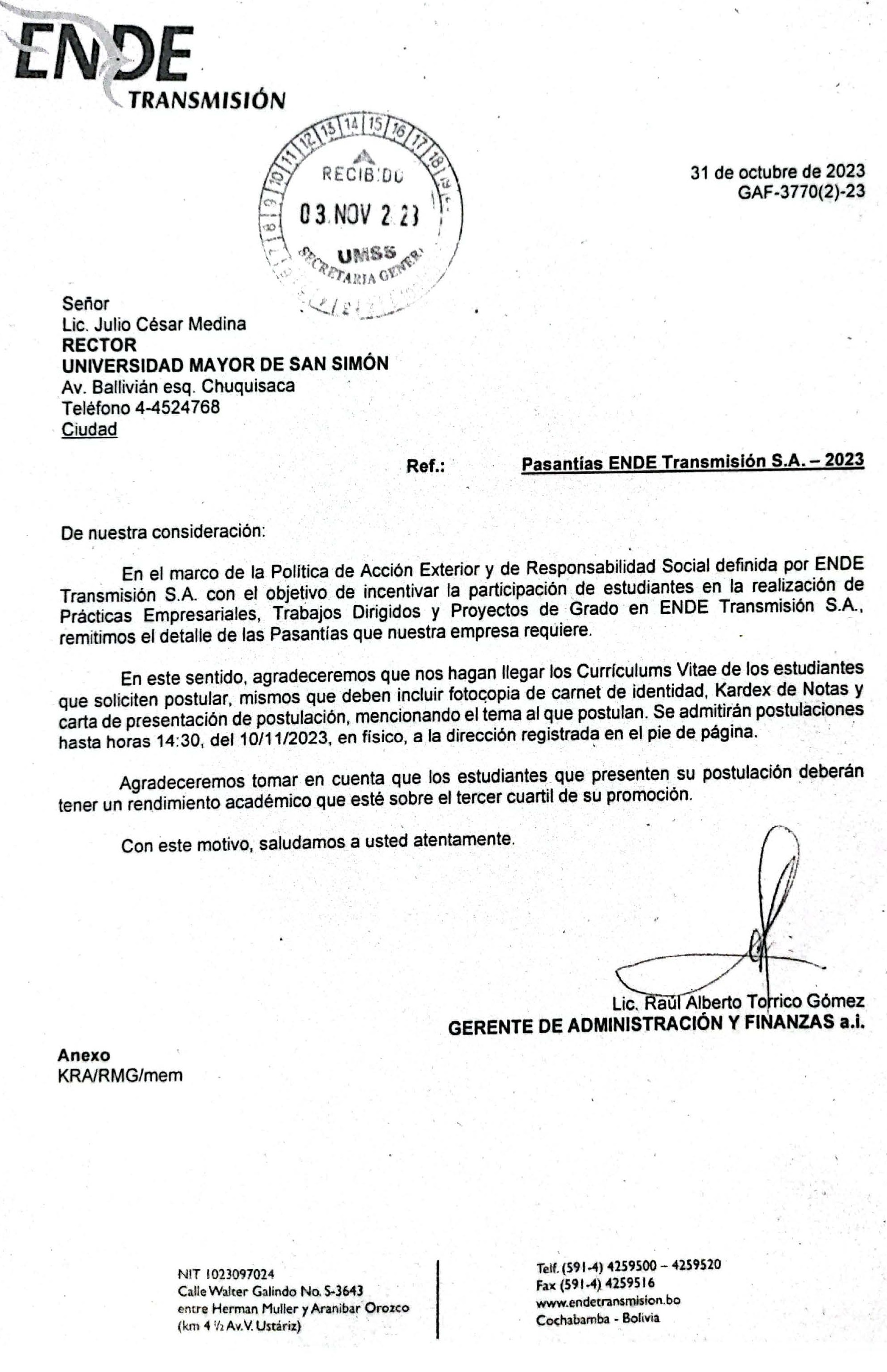 Pasantía ENDE