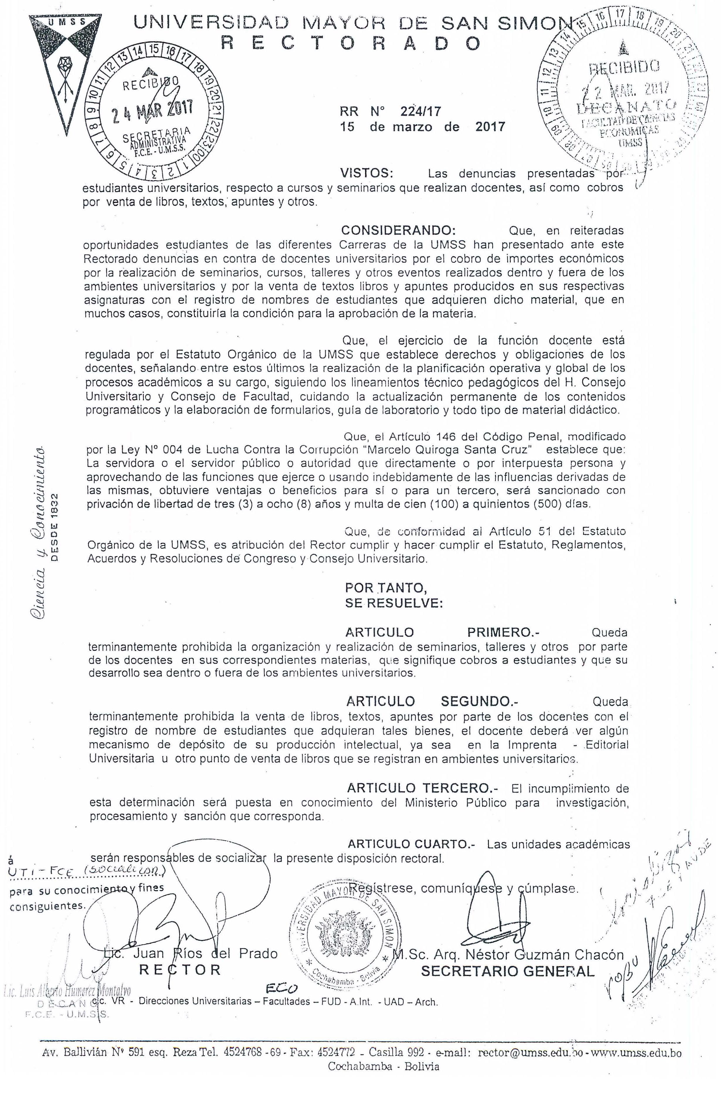 RESOLUCION RECTORAL Nº 224-2017
