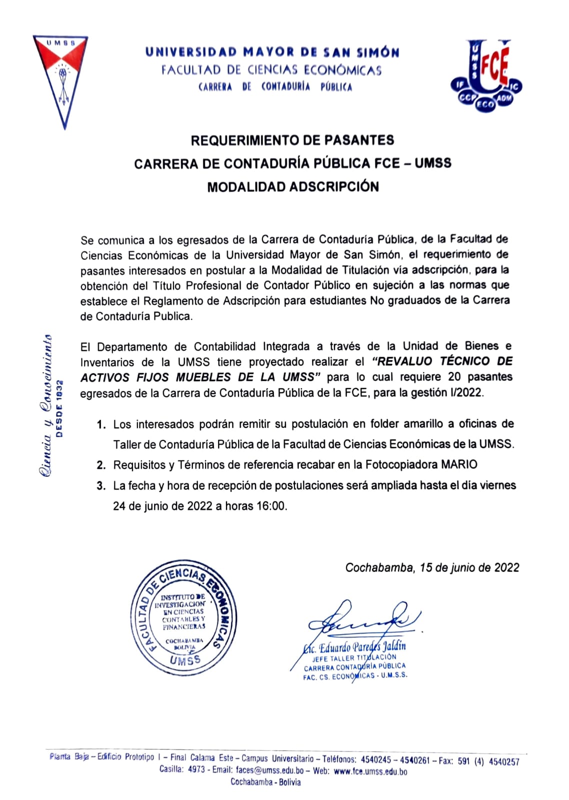 Requerimiento de Pasantes