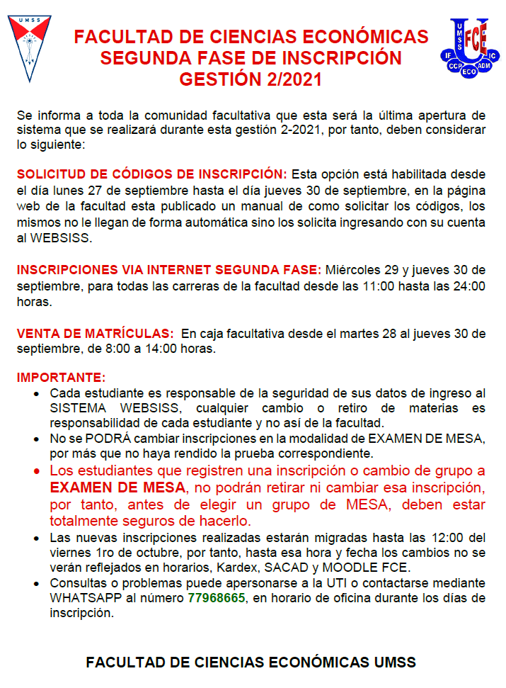 Segunda Fase de Inscripciones