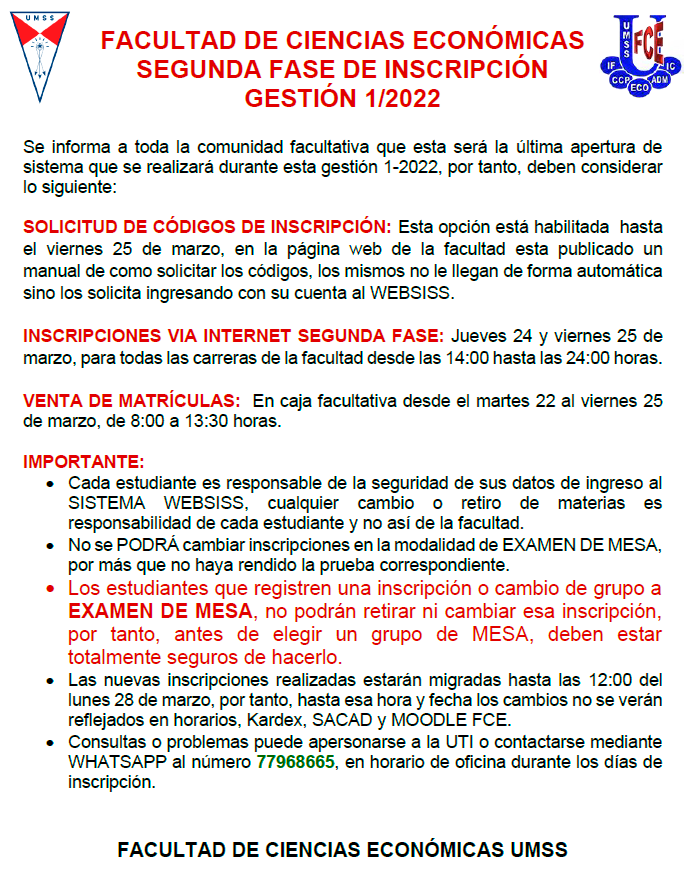Segunda fase de inscripción