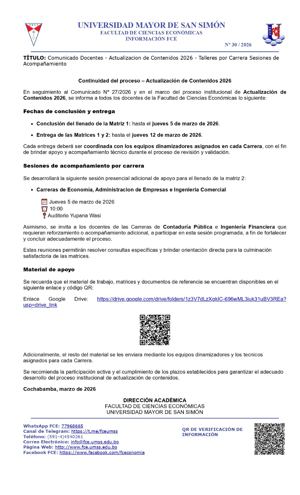 Actualización de Contenidos 2026: Fechas Clave y Sesiones de Acompañamiento por Carrera
