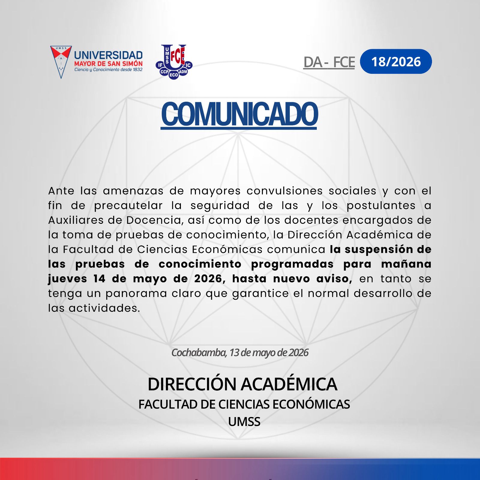 Comunicado postulantes auxiliares de docencia pruebas de conocimientos jueves 15 de mayo